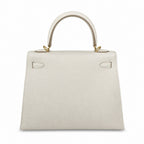 Kelly 25 Milkshake White Epsom Gold Buckle handmade with wax thread — Distinctive Hand-Carry Bag
