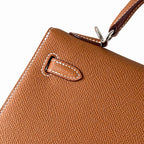 Kelly 25cm in Golden Brown Epsom Leather with Silver Buckle Handmade — Classic Hand-Carry Silhouette