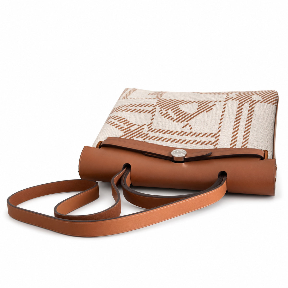 Herbag 31cm Saddle-Inspired Canvas Body with Leather Handle and Shoulder Strap — Canvas Body, Leather Handle and Shoulder Strap