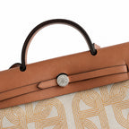 Herbag 31cm Saddle-Inspired Canvas Body with Leather Handle and Shoulder Strap — Timeless Leather-Accented Canvas Carry