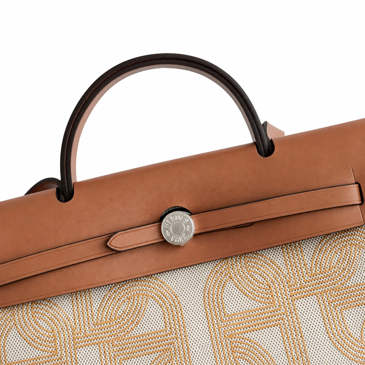 Herbag 31cm Saddle-Inspired Canvas Body with Leather Handle and Shoulder Strap — Timeless Leather-Accented Canvas Carry