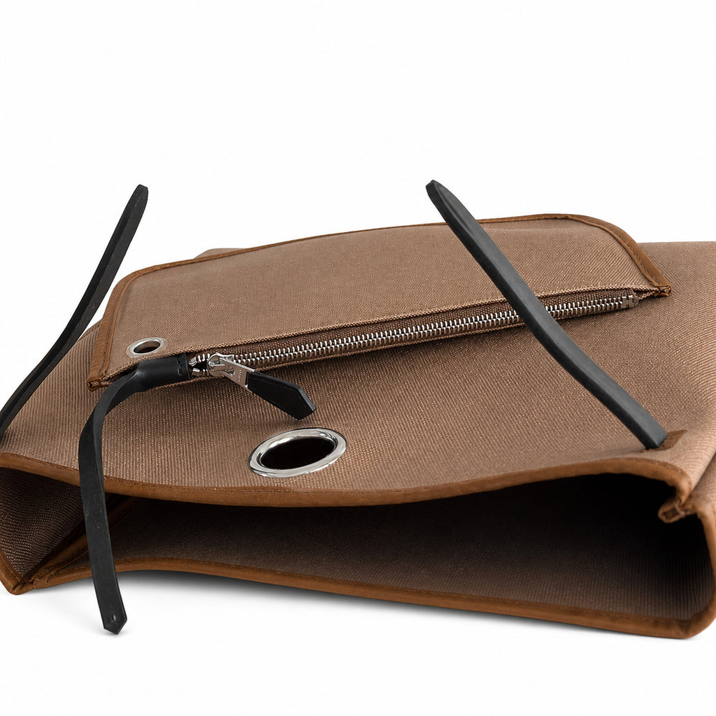 Refined Canvas Body with Leather Details: Herbag 31cm Saddle-Inspired Canvas Body with Leather Handle and Shoulder Strap