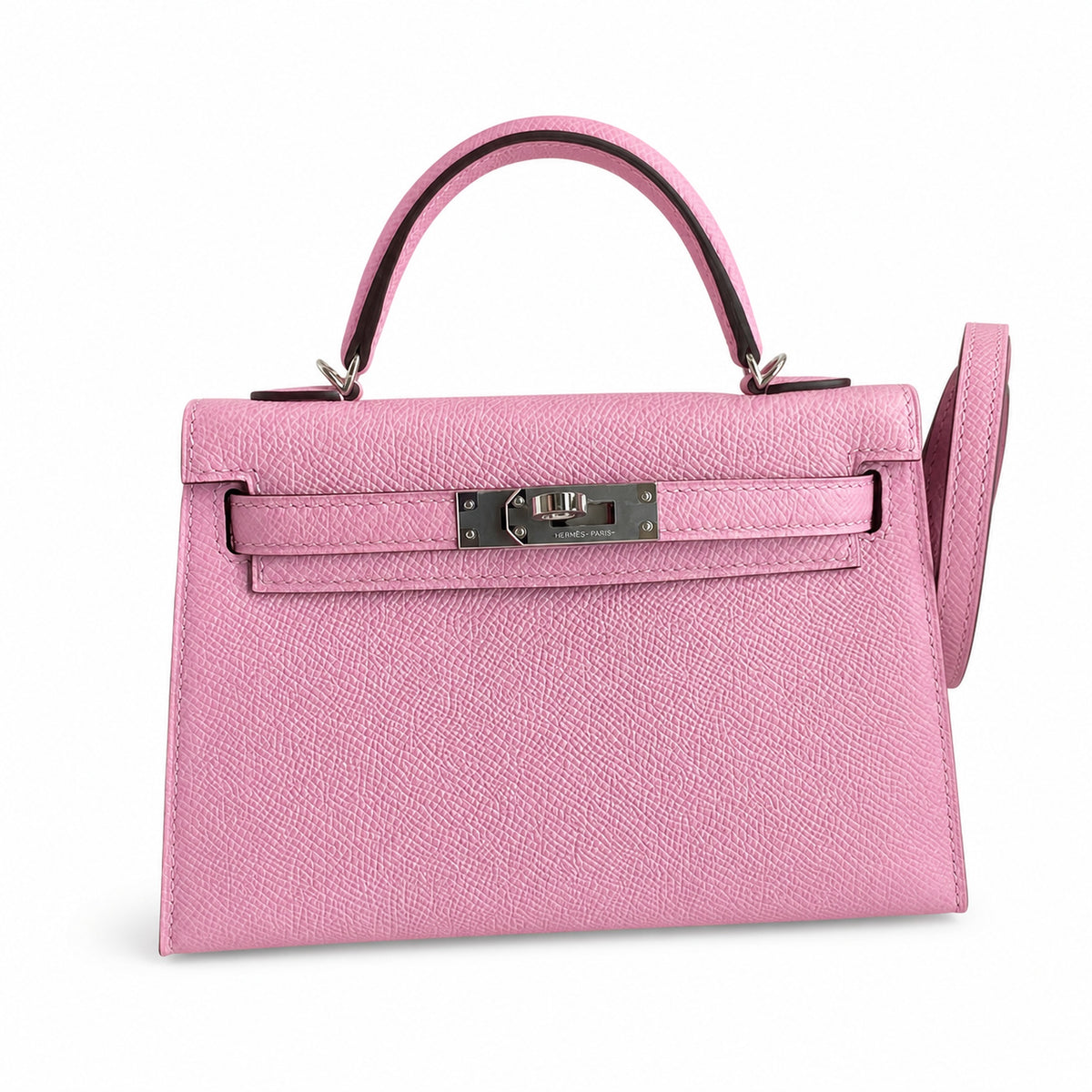 handmade Mini Kelly II 19cm imported Epsom Leather, malva purple, Silver Buckle — Sophisticated Small-Scale Bag