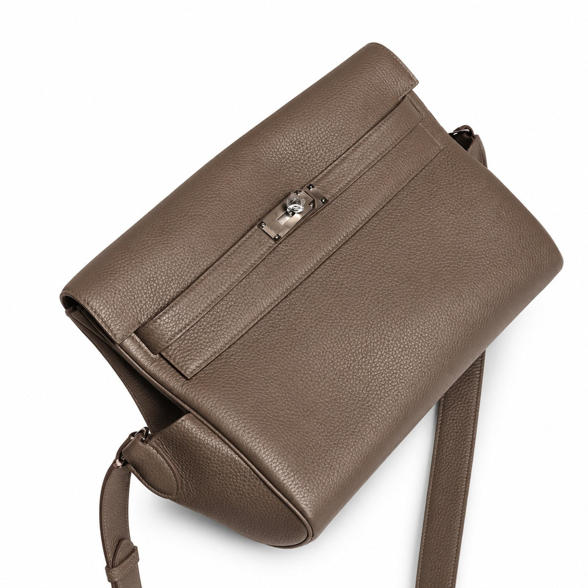 Kelly Messenger messenger bag, large size, pewter gray Togo Leather, Pre-order Togo calfskin messenger bag. - Flap with swivel hardware - Large — Polished Structured Handbag