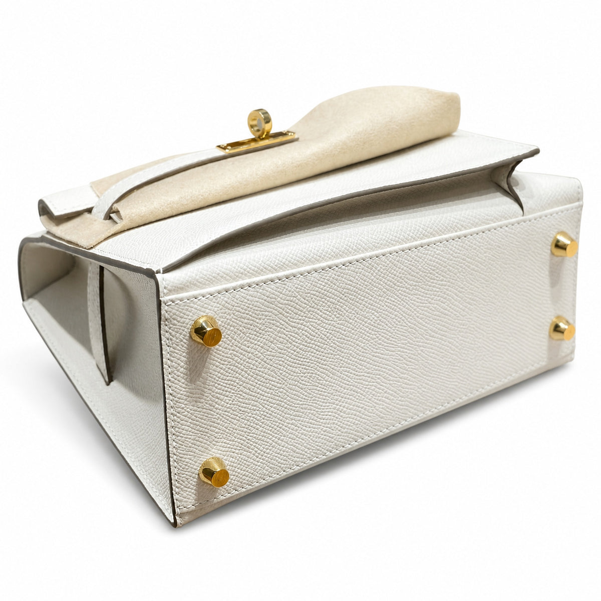 Kelly II SELLIER double-sided Kelly 20cm 10 Milkshake White Epsom Leather Gold Buckle — Elegant Structured Carry Style