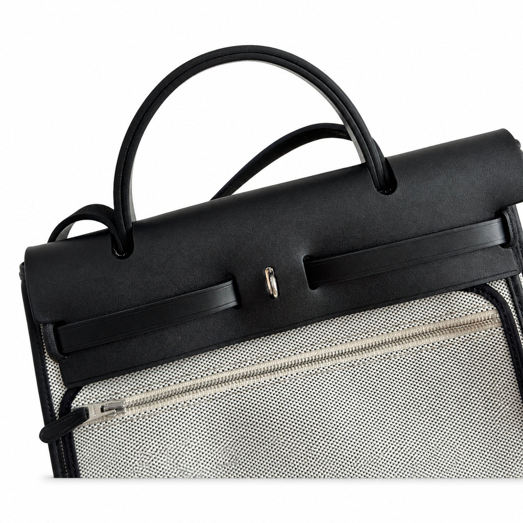Herbag 31cm Saddle-Inspired Canvas Body with Leather Handle and Shoulder Strap — Saddle-Influenced Canvas Hand-Carry Style