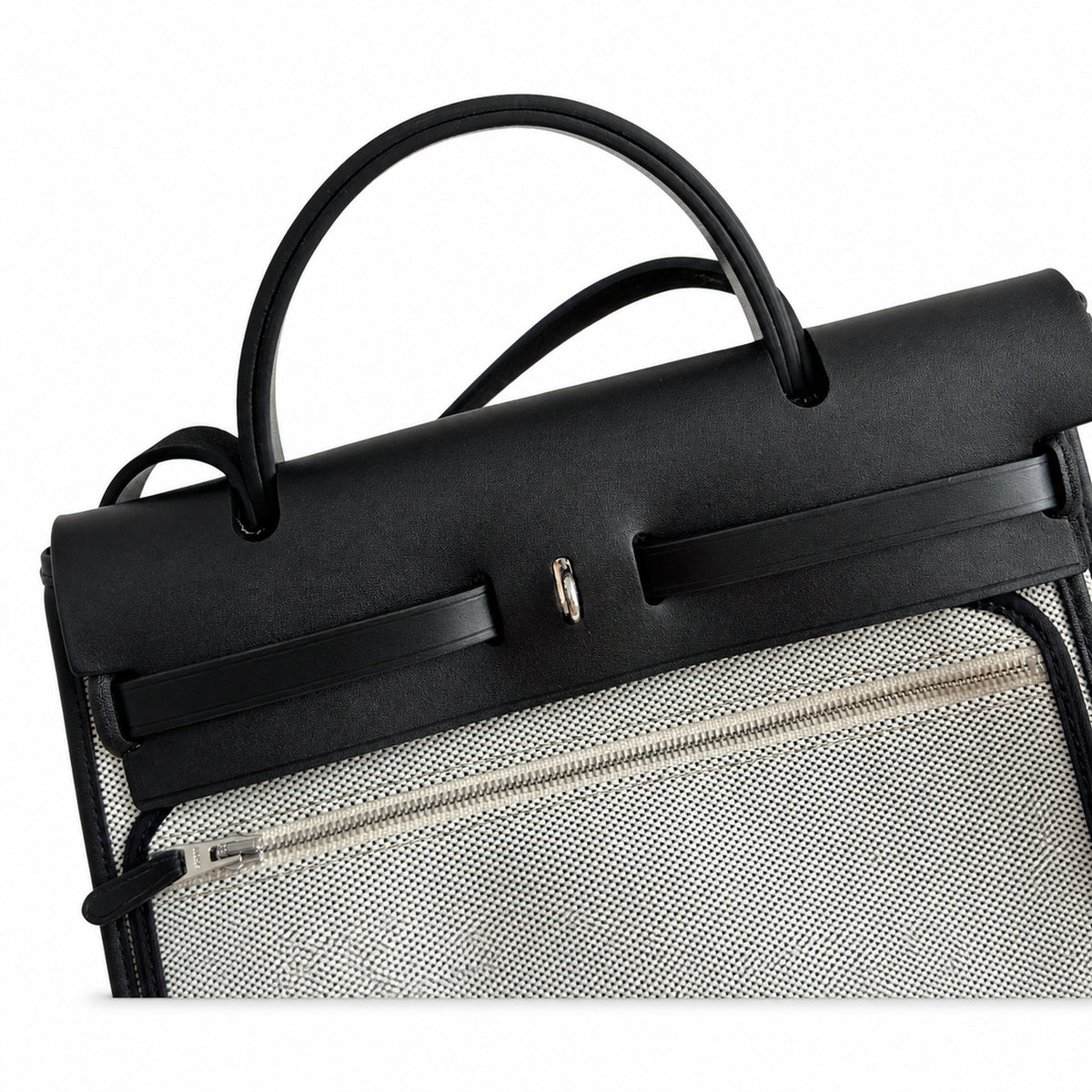Herbag 31cm Saddle-Inspired Canvas Body with Leather Handle and Shoulder Strap — Saddle-Influenced Canvas Hand-Carry Style
