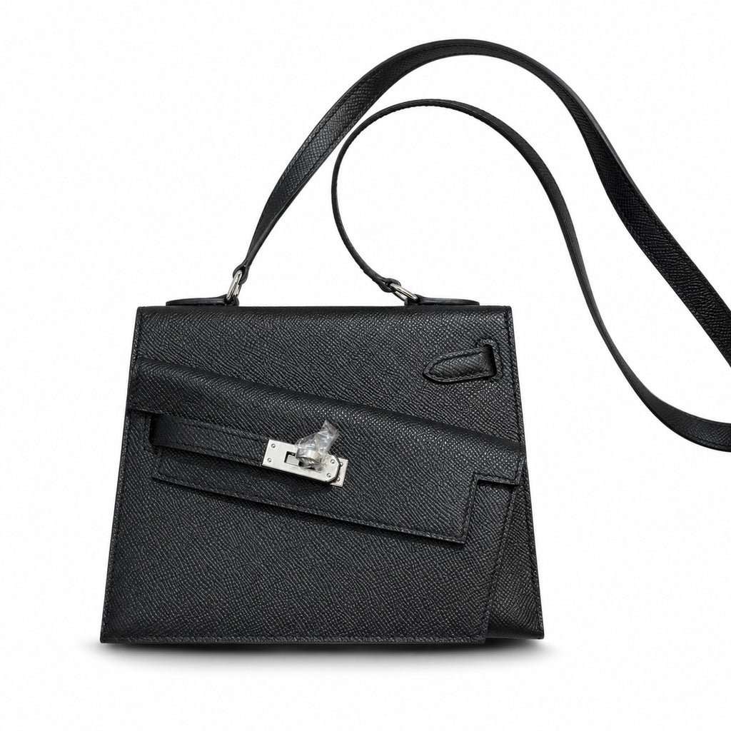 Kelly Double-Sided Epsom Leather in Black with Silver Buckle — Elegant Structured Carry Style