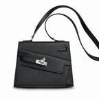 Kelly Double-Sided Epsom Leather in Black with Silver Buckle — Elegant Structured Carry Style