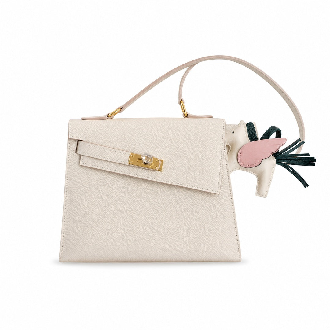 Kelly Double-Sided Epsom Leather in Milkshake White with Gold Buckle — Refined Reversible Carry Design