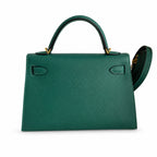 handmade Mini Kelly II 19cm imported Epsom Leather malachite green Gold Buckle — Polished Compact Handbag