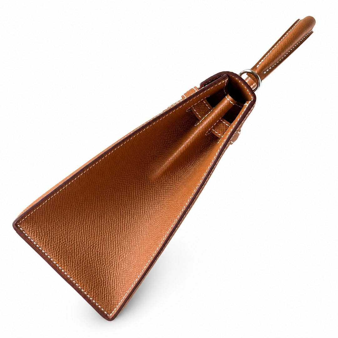 Kelly 25cm in Golden Brown Epsom Leather with Silver Buckle Handmade — Classic Hand-Carry Silhouette