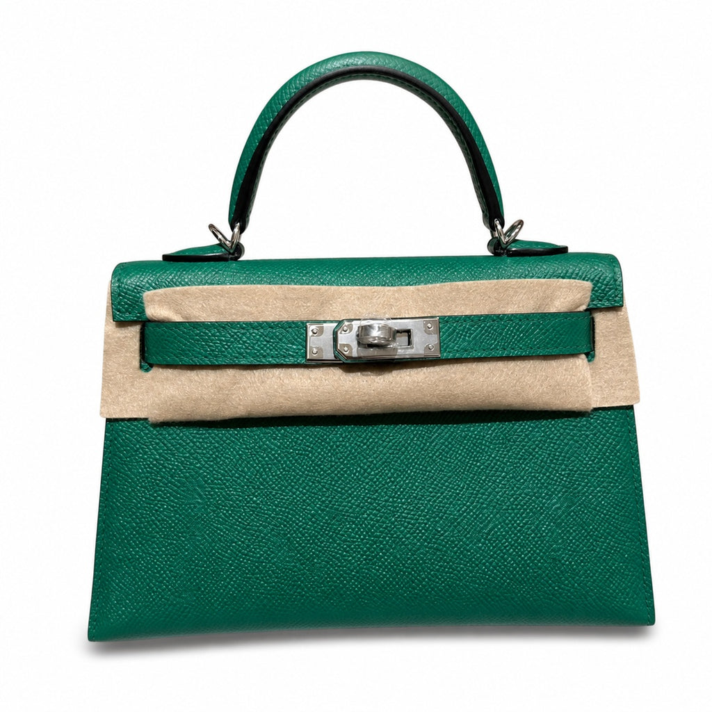 Mini Kelly II 19cm in Vert Verigo Epsom Leather with Silver Buckle — Distinctive Petite Bag