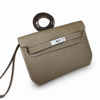 Kelly Depeches 25cm Epsom Leather, 18 Elephant Gray, Silver Buckle — Structured Hand-Carry Clutch