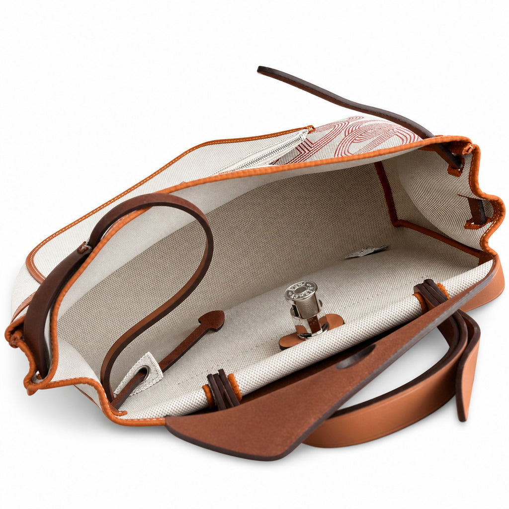 Canvas Body, Leather Handle and Shoulder Strap: Herbag 31cm Saddle-Inspired Canvas Body with Leather Handle and Shoulder Strap