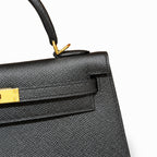Kelly 25cm in Black Epsom Leather with Gold Buckle Handmade — Refined Top-Handle Bag