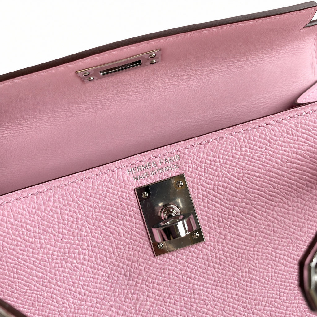 handmade Mini Kelly II 19cm imported Epsom Leather, malva purple, Silver Buckle — Sophisticated Small-Scale Bag