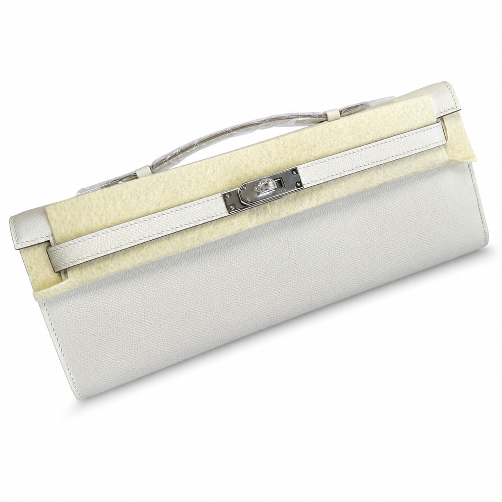 Sophisticated Evening Clutch: Kelly Cut 31 Clutch Epsom Leather Milkshake White