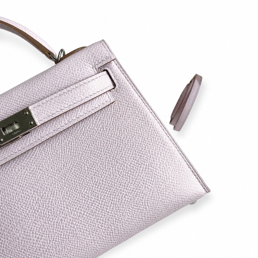 handmade Mini Kelly II 19cm imported Epsom Leather dreamy Pink and purple Silver Buckle — Small Structured Carry Style