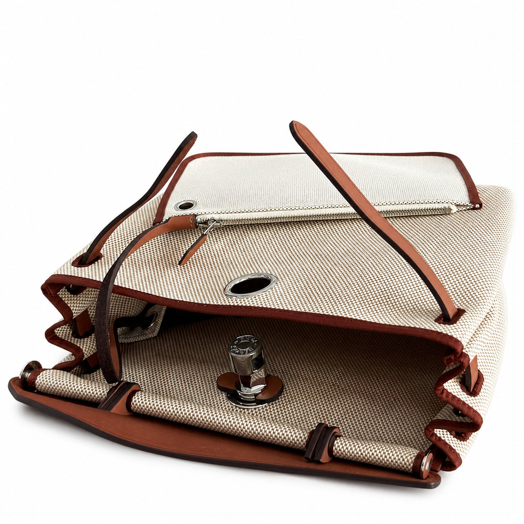 Structured Leather-Trimmed Canvas Carryall: Herbag 31cm Saddle-Inspired Canvas Body with Leather Handle and Shoulder Strap
