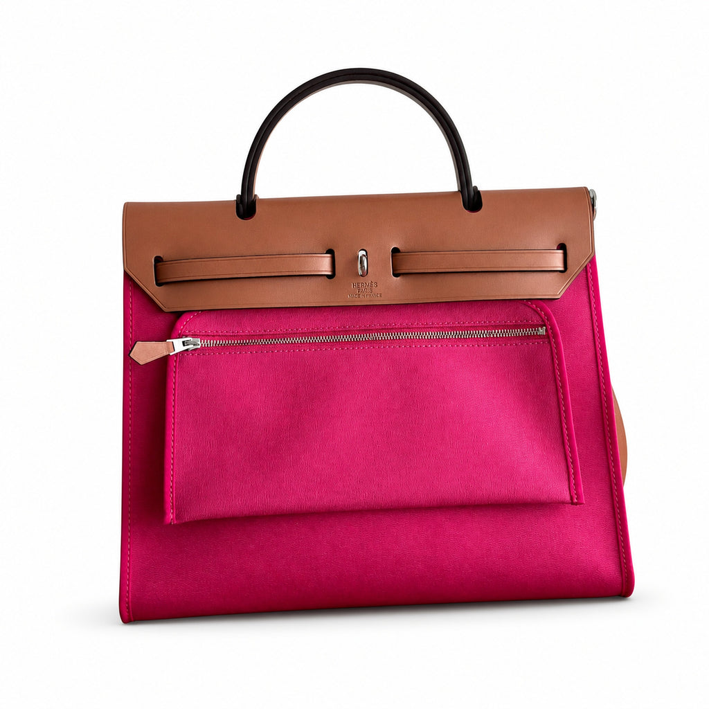 Timeless Saddle-Influenced Bag: Herbag 31cm Saddle-Inspired Canvas Body with Leather Handle and Shoulder Strap