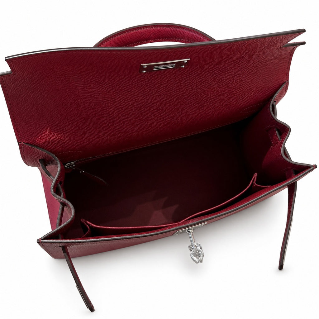 Kelly 28cm Epsom Leather with Silver Buckle Handmade — Structured Top-Handle Handbag