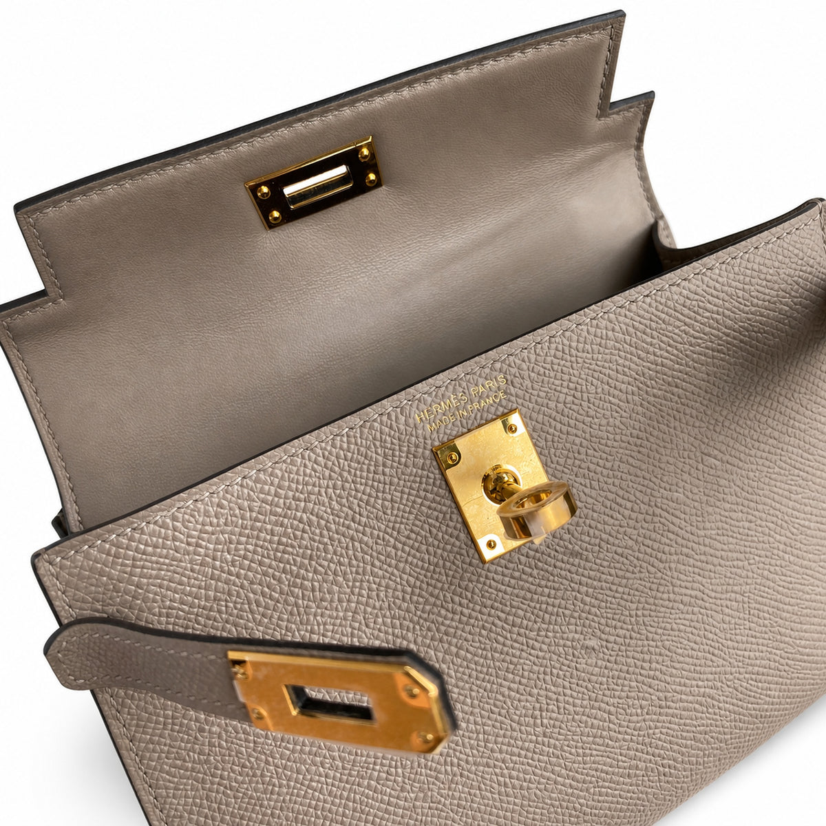 handmade Mini Kelly II 19cm imported Epsom Leather asphalt gray Gold Buckle — Small Structured Carry Style