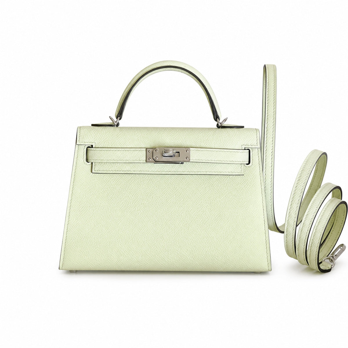 Kelly mini 2nd generation 19cm Epsom palm print leather Silver Buckle series — Distinctive Petite Bag