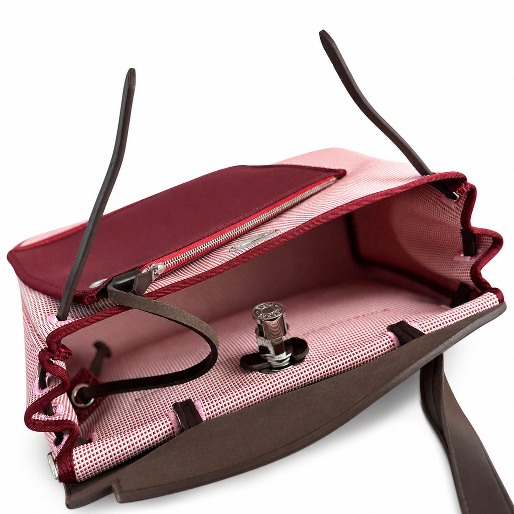 Elegant Canvas-and-Leather Hand-Carry Bag: Herbag 31cm Saddle-Inspired Canvas Body with Leather Handle and Shoulder Strap