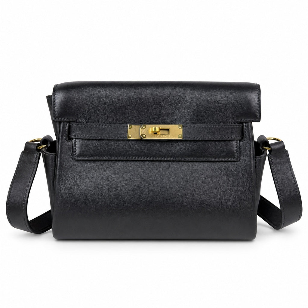 Black Gold Kelly Messenger messenger bag for men and women, Black Gold Buckle, imported leather, all-steel hand-waxed thread, the highest — Timeless Top-Handle Design