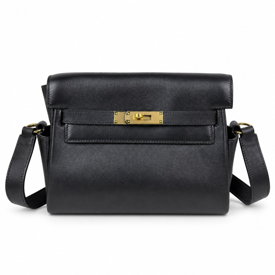 Black Gold Kelly Messenger messenger bag for men and women, Black Gold Buckle, imported leather, all-steel hand-waxed thread, the highest — Timeless Top-Handle Design