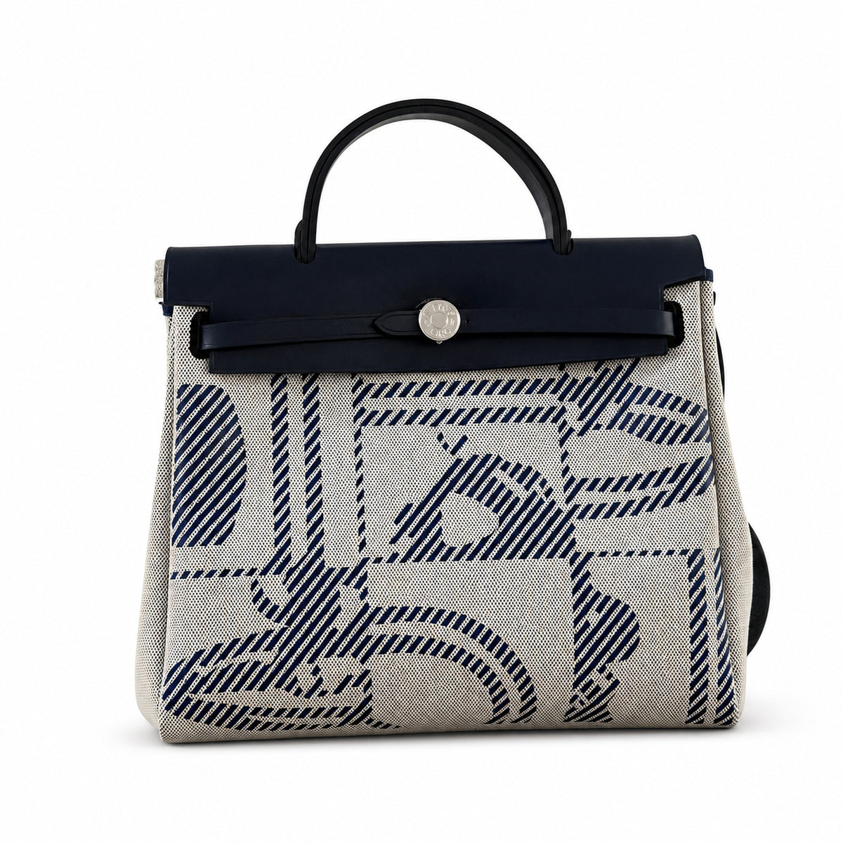 Distinctive Leather-Trimmed Canvas Design: Herbag 31cm Saddle-Inspired Canvas Body with Leather Handle and Shoulder Strap
