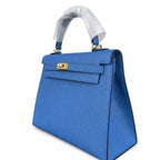 Kelly Kelly 25cm, Epsom Leather wax thread semi-handmade, Tanzania blue — Structured Top-Handle Handbag