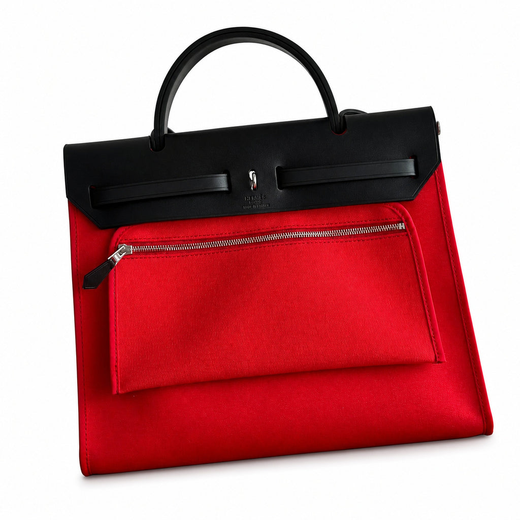 Herbag 31cm Saddle-Inspired Canvas Body with Leather Handle and Shoulder Strap — Sophisticated Canvas Carryall