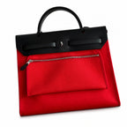 Herbag 31cm Saddle-Inspired Canvas Body with Leather Handle and Shoulder Strap — Sophisticated Canvas Carryall