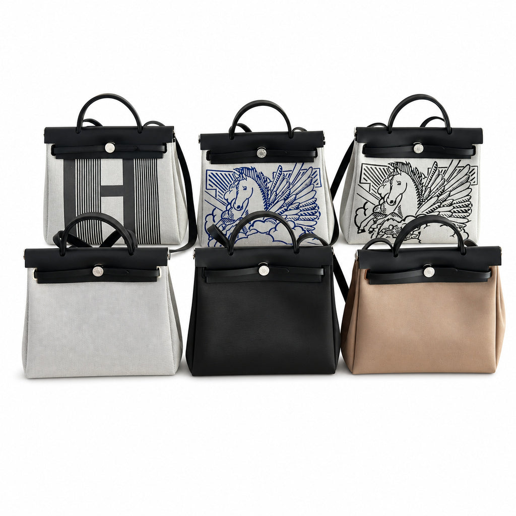 Herbag 31cm Saddle-Inspired Canvas Body with Leather Handle and Shoulder Strap — Saddle-Inspired Canvas Bag