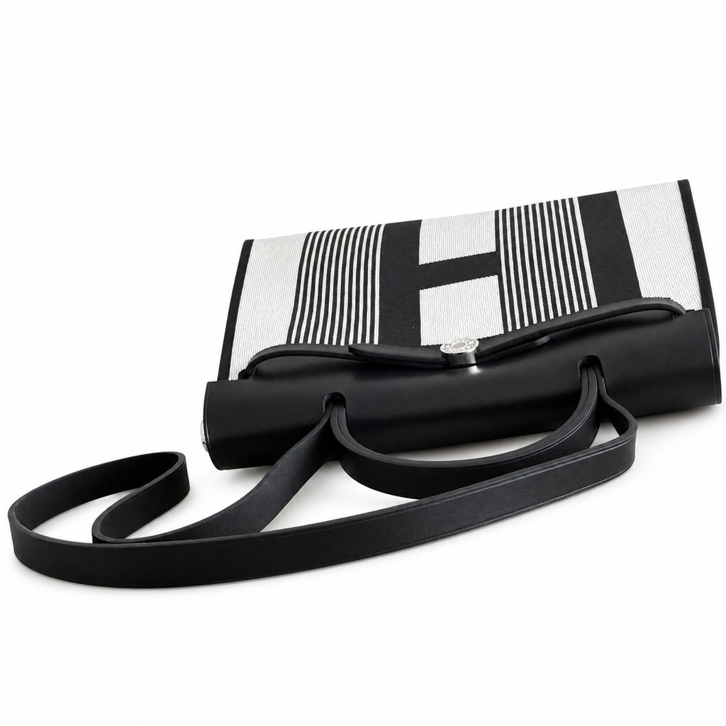Saddle-Inspired Canvas Bag: Herbag 31cm Saddle-Inspired Canvas Body with Leather Handle and Shoulder Strap