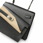 Kelly Desordre 20cm Sellier double-sided Epsom original palm print leather ck89 Black Noir Silver Buckle PHw top hand sewing — Refined Reversible Carry Design