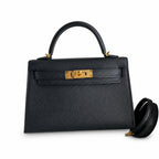 Mini Kelly II 19cm Epsom Leather Black Gold Buckle — Refined Mini Handbag