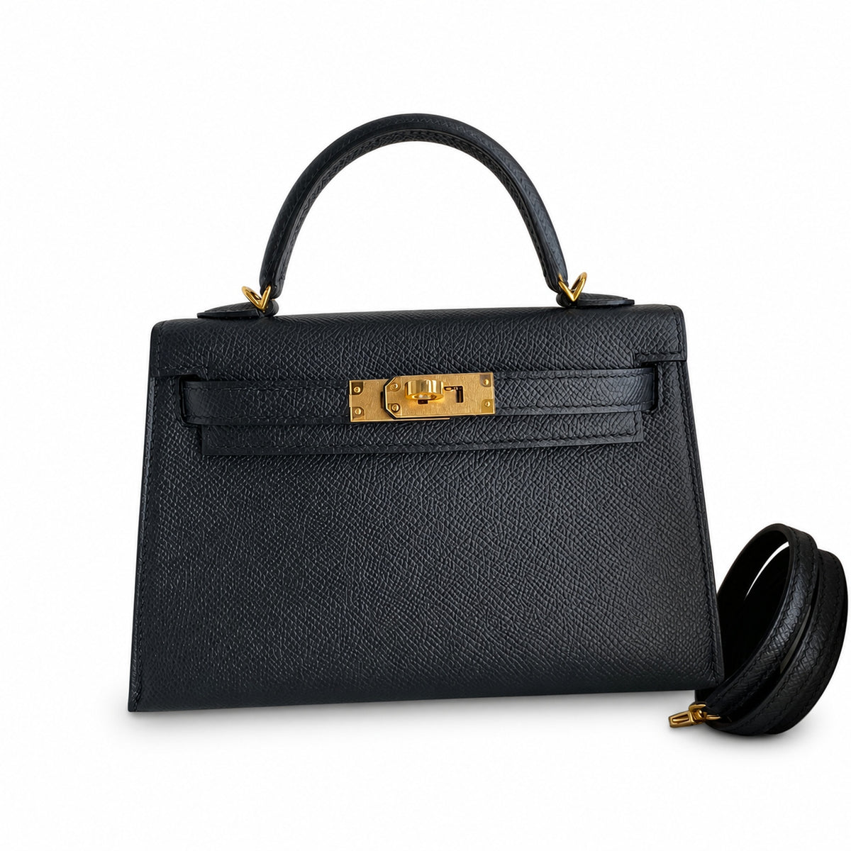 Mini Kelly II 19cm Epsom Leather Black Gold Buckle — Refined Mini Handbag