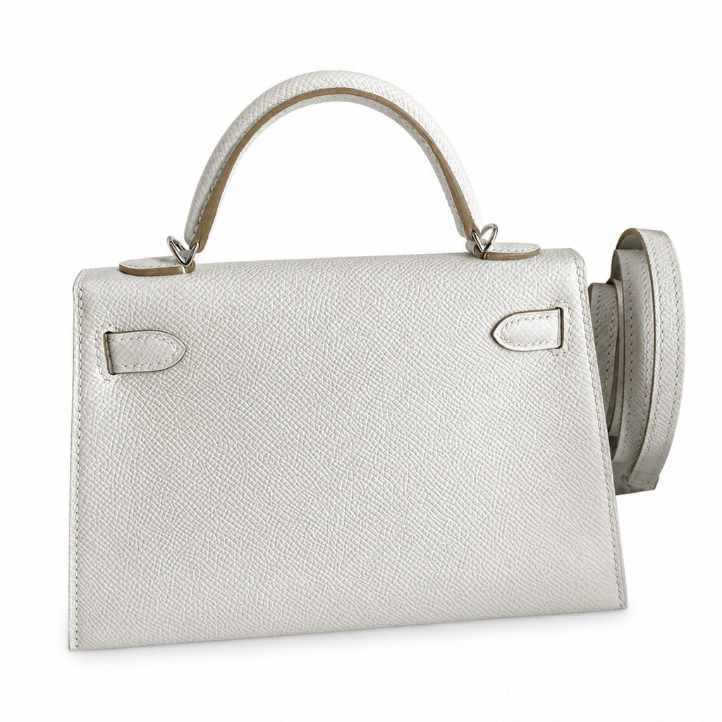 handmade Mini Kelly II 19cm imported Epsom Leather M4 milk gray Silver Buckle — Elegant Compact Carry Style