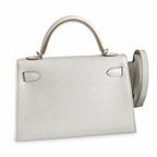 handmade Mini Kelly II 19cm imported Epsom Leather M4 milk gray Silver Buckle — Elegant Compact Carry Style