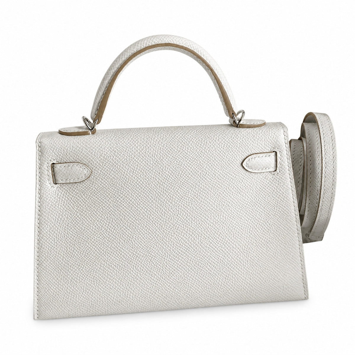 handmade Mini Kelly II 19cm imported Epsom Leather M4 milk gray Silver Buckle — Elegant Compact Carry Style