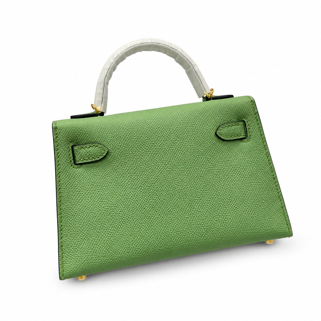 second generation Kelly 19cm imported Epsom Leather avocado green Gold and Silver Buckle wax thread — Streamlined Mini Handbag