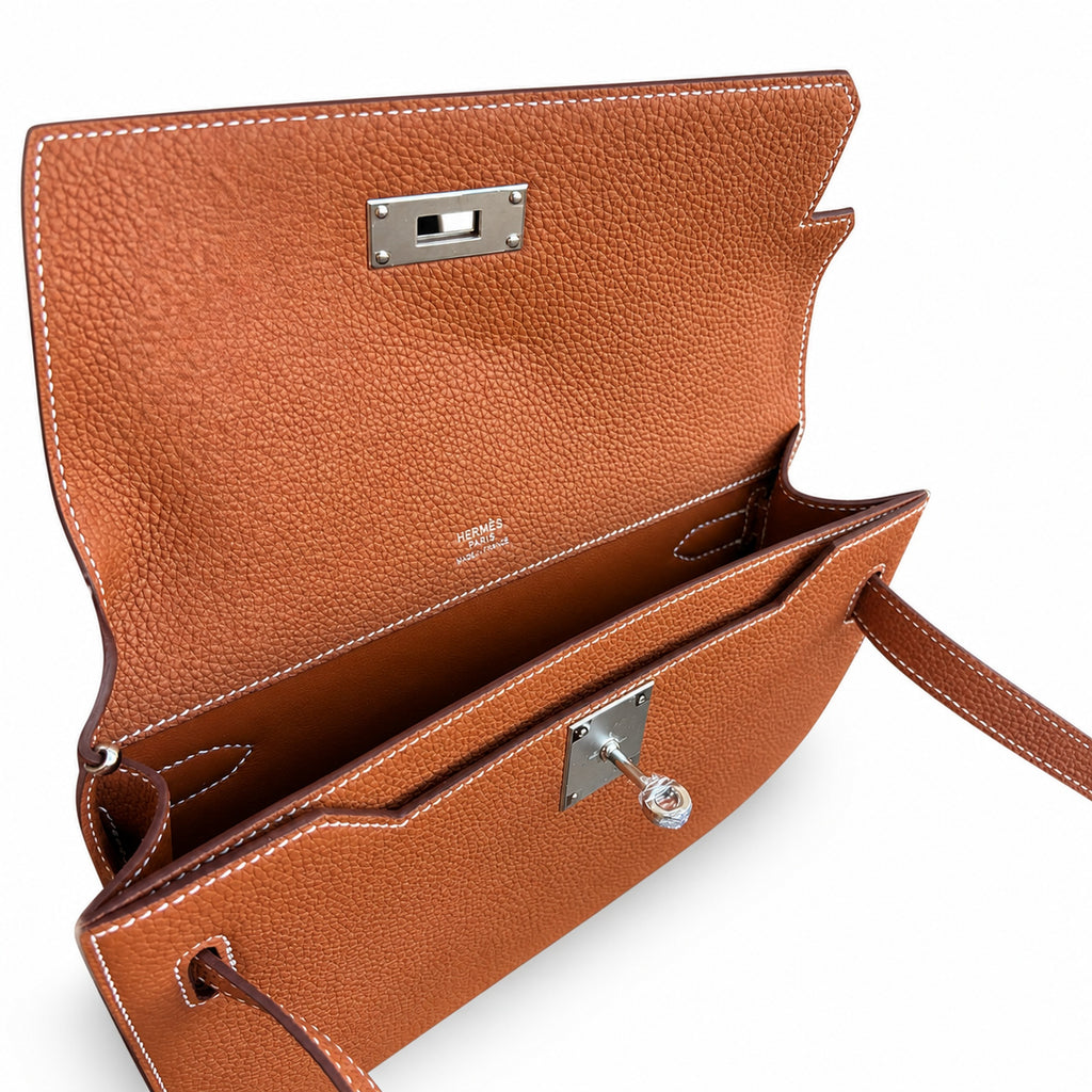 Kelly Depeches 25cm Togo Leather with Shoulder Strap — Versatile Hand-Carry Clutch