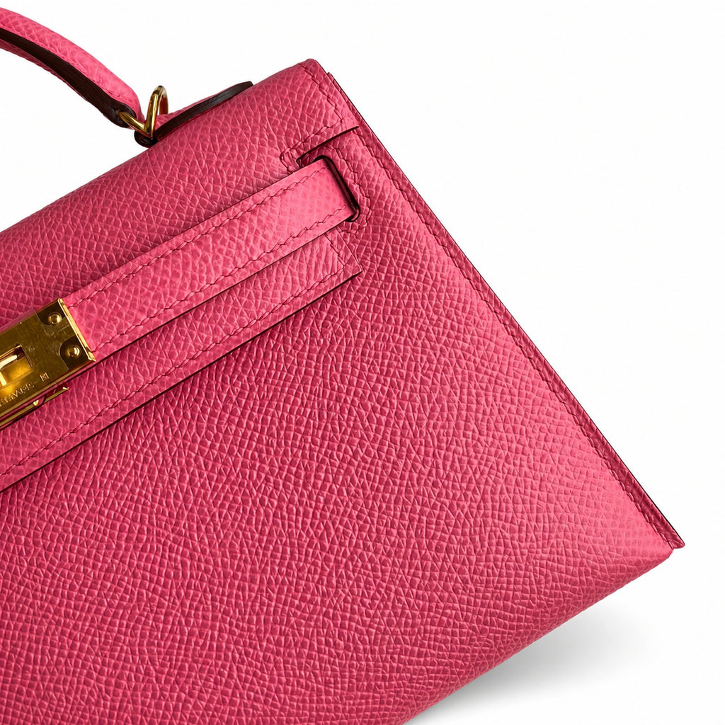 handmade Mini Kelly II 19cm imported Epsom Leather new lipstick powder Gold Buckle — Distinctive Petite Bag