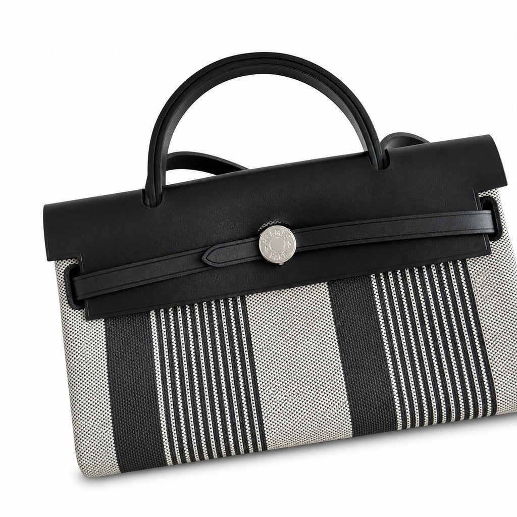 Polished Saddle-Inspired Carryall: Herbag 31cm Saddle-Inspired Canvas Body with Leather Handle and Shoulder Strap