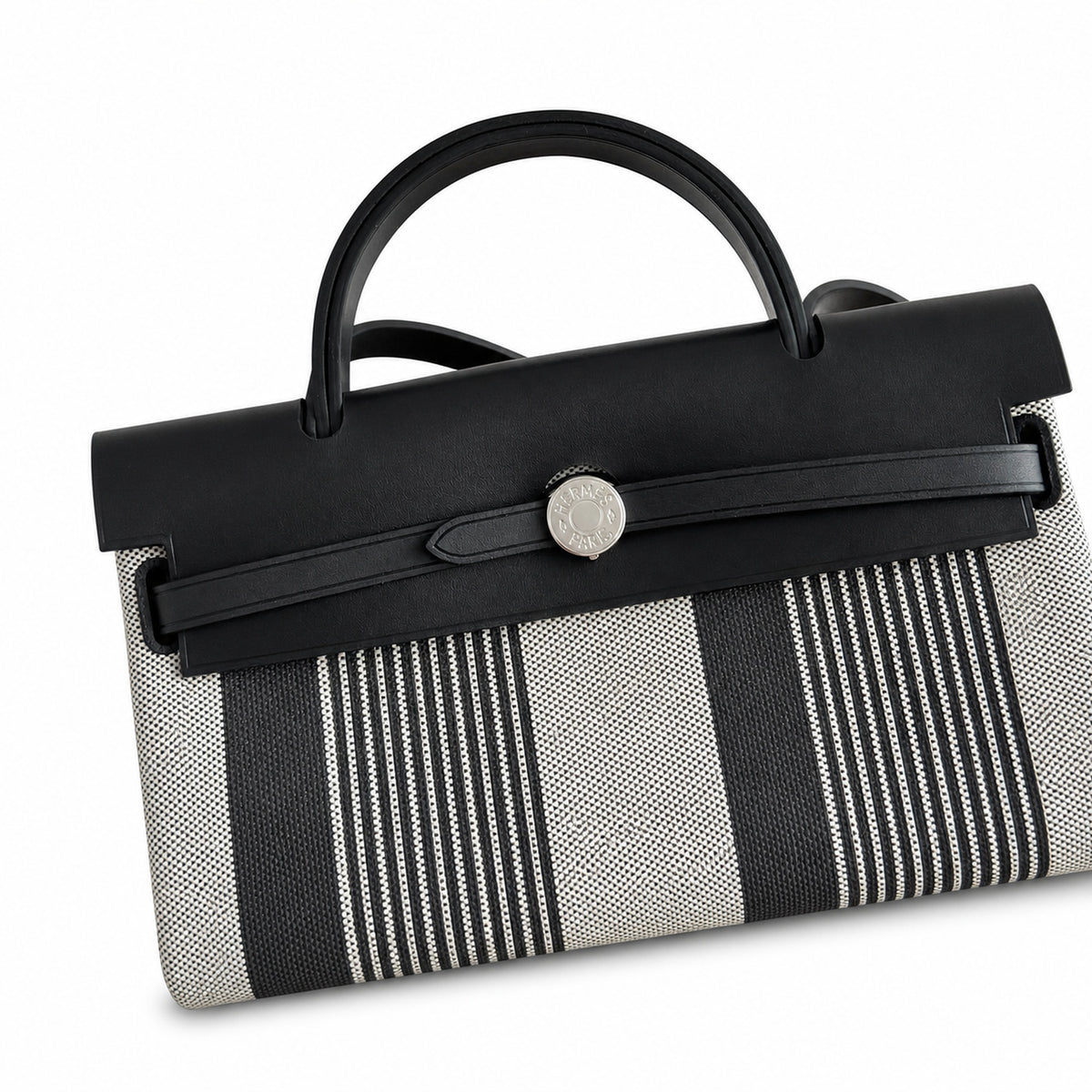 Polished Saddle-Inspired Carryall: Herbag 31cm Saddle-Inspired Canvas Body with Leather Handle and Shoulder Strap