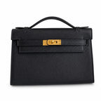 First generation handbag evening bag Kelly 22cm Epsom Leather Black Gold Buckle wax thread — Refined Top-Handle Bag