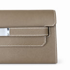 Structured Hand-Carry Clutch: Kelly Depeches 25cm Epsom Leather, 18 Elephant Gray, Silver Buckle